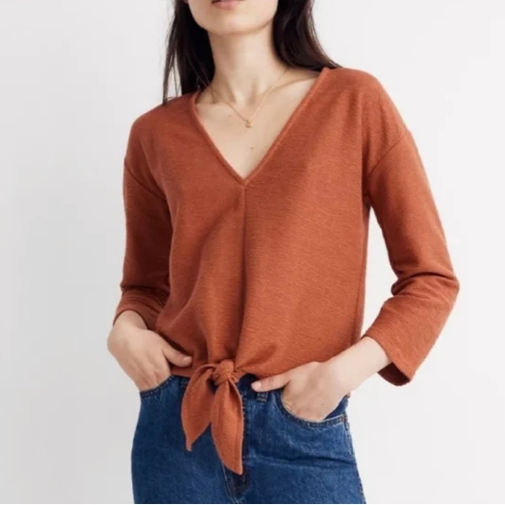 Madewell Texture & Thread | Tie Front Top‎ Burnt Orange Size XXS